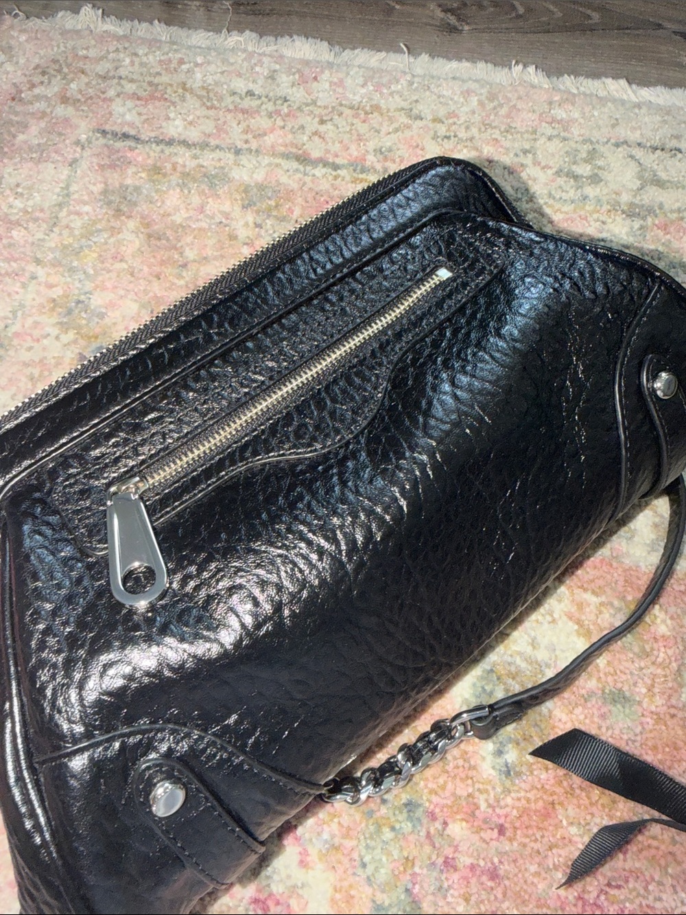 Rebecca Minkoff Black Pebbled Leather Shoulder Bag with Chain Strap - Picture 4 of 4